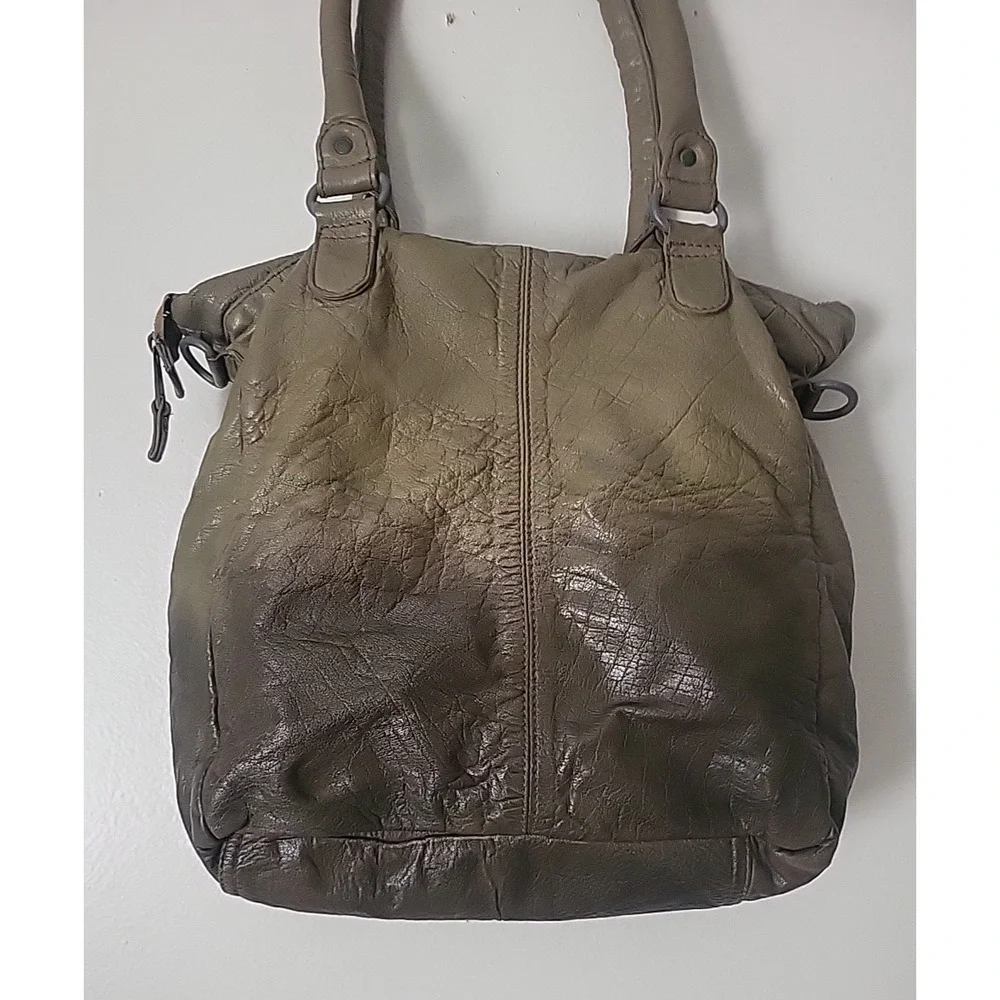 DENMARK DEPECHE ARMY GREEN DISTRESSED LEATHER LRG CROSSBODY SATCHEL SHOULDER BAG